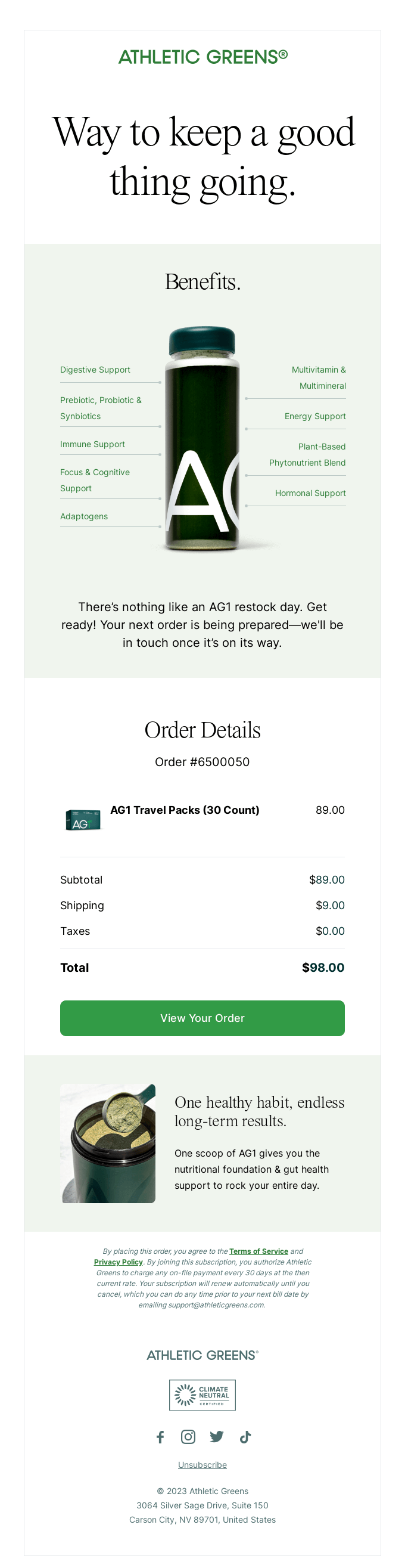 AG1 email snapshot