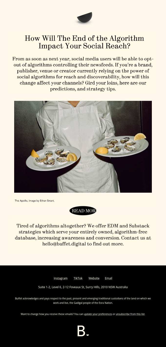 Buffet email snapshot
