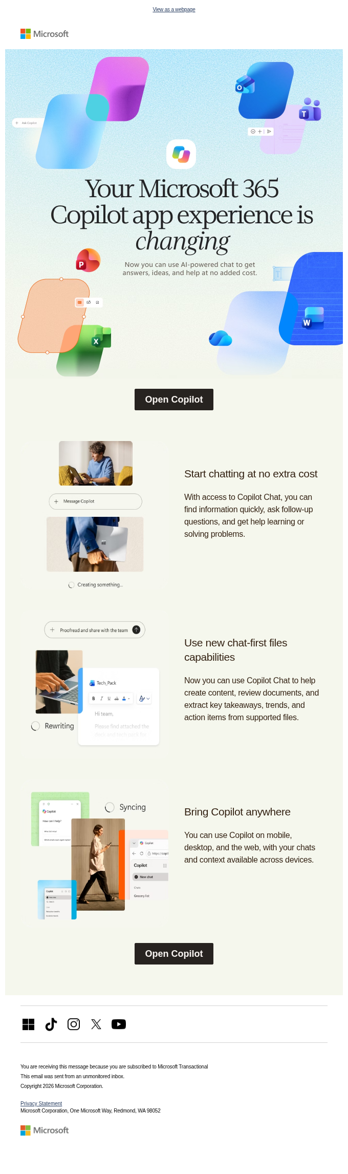 Microsoft email snapshot