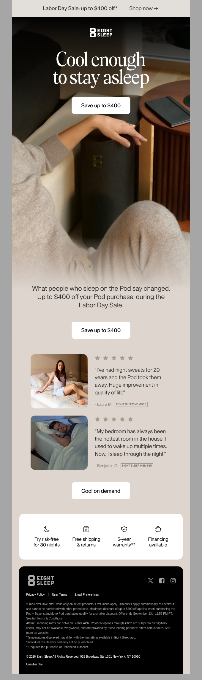 Eight Sleep email snapshot