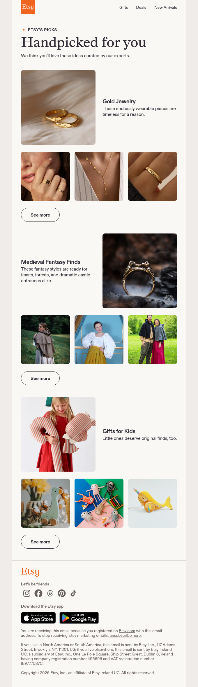 Etsy email snapshot