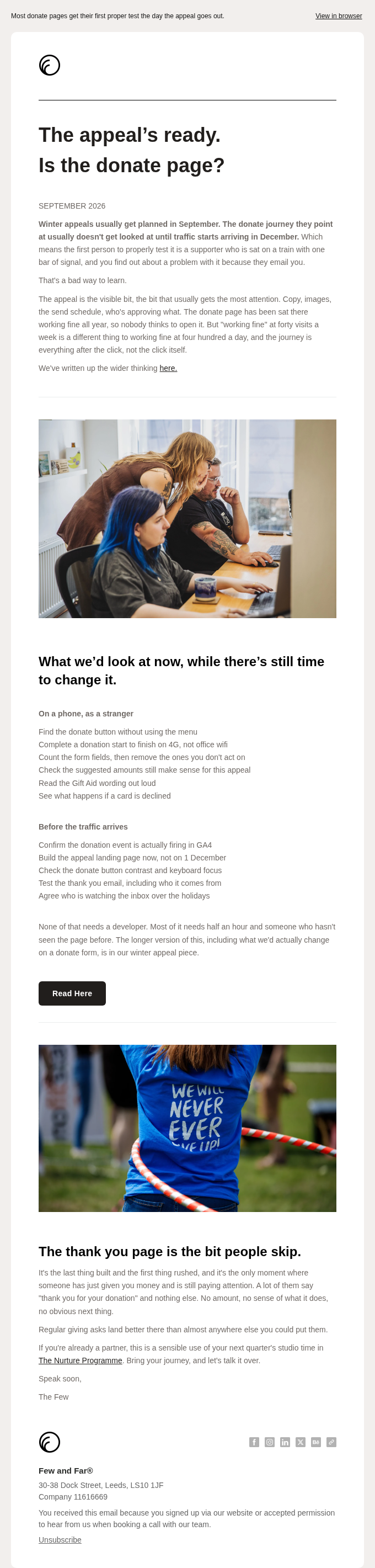 Few and Far email snapshot