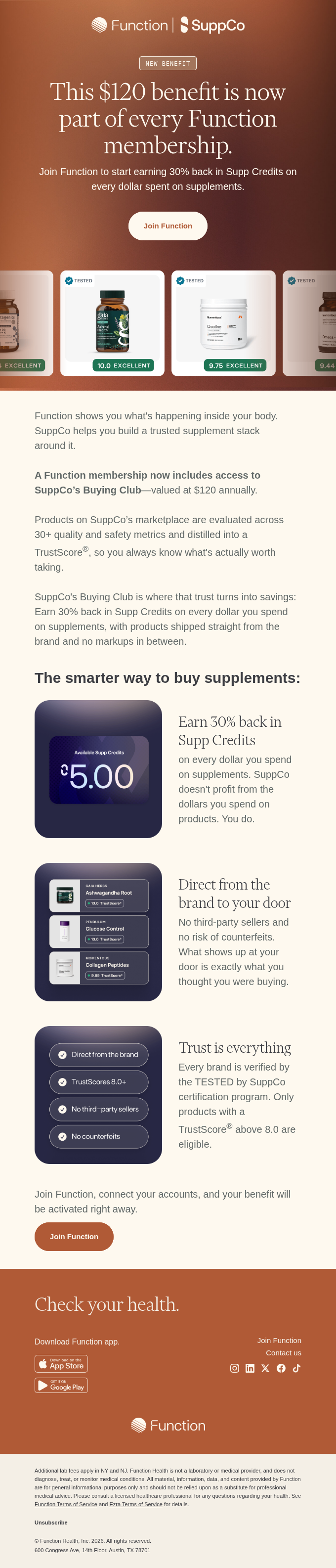 Function Health email snapshot