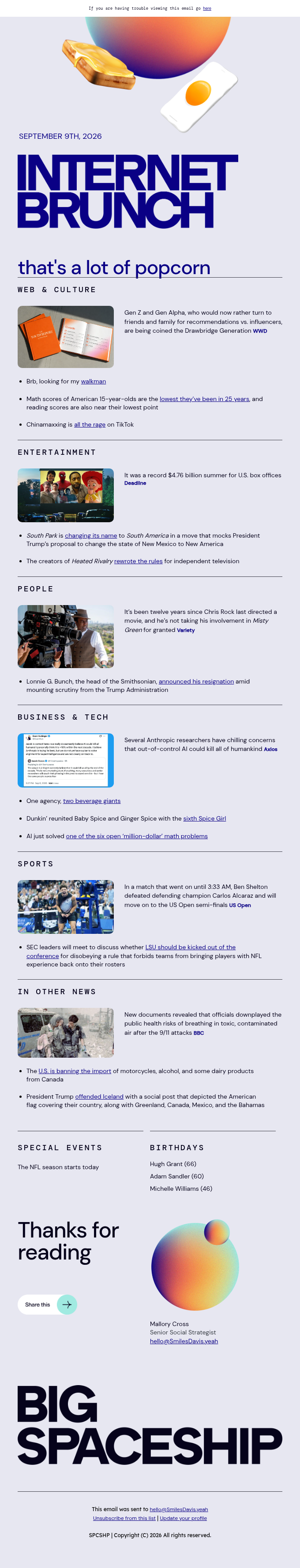 Big Spaceship email snapshot