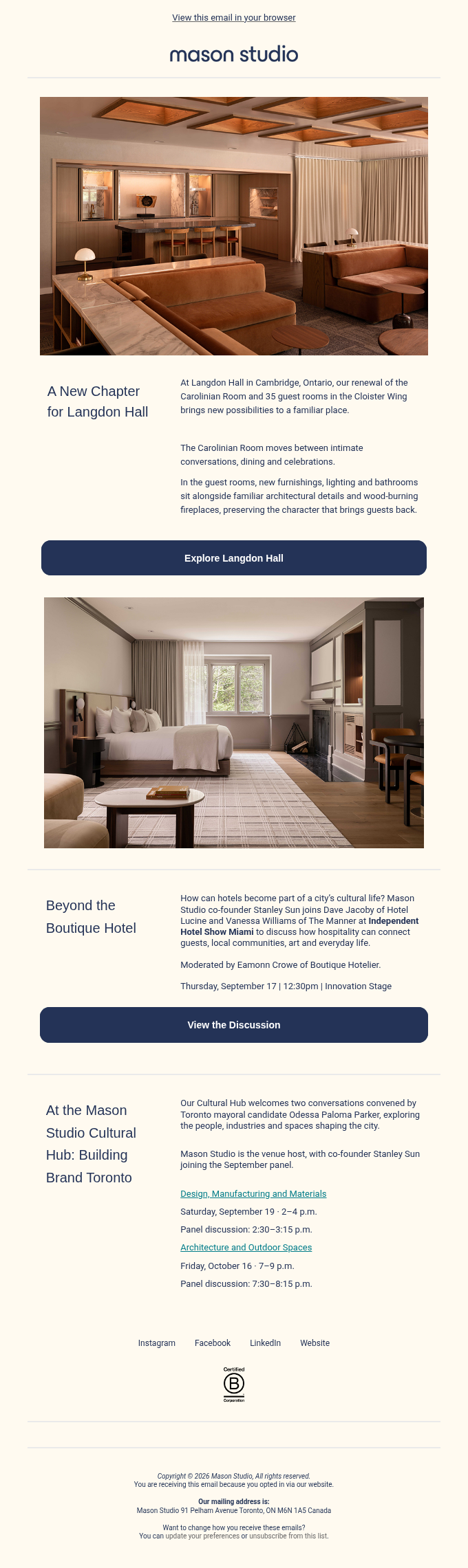 Mason Studio email snapshot