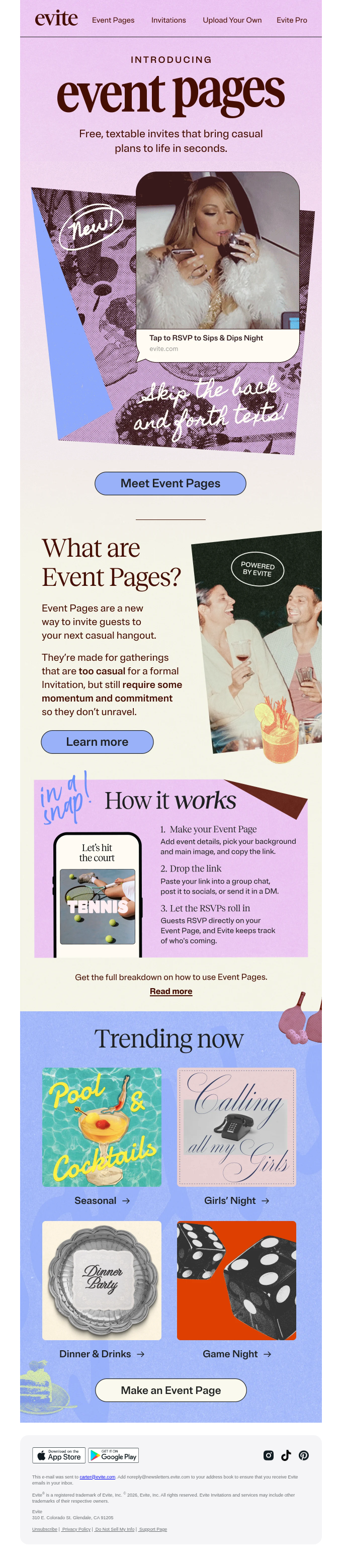 Evite email snapshot