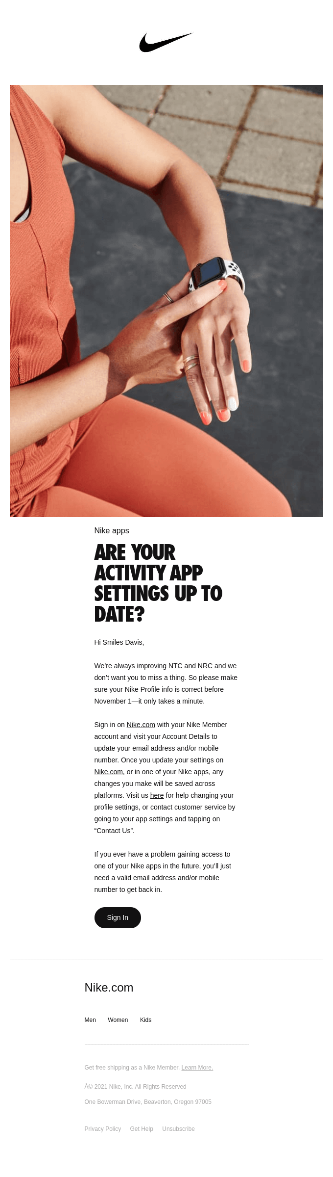 Nike email reference snapshot