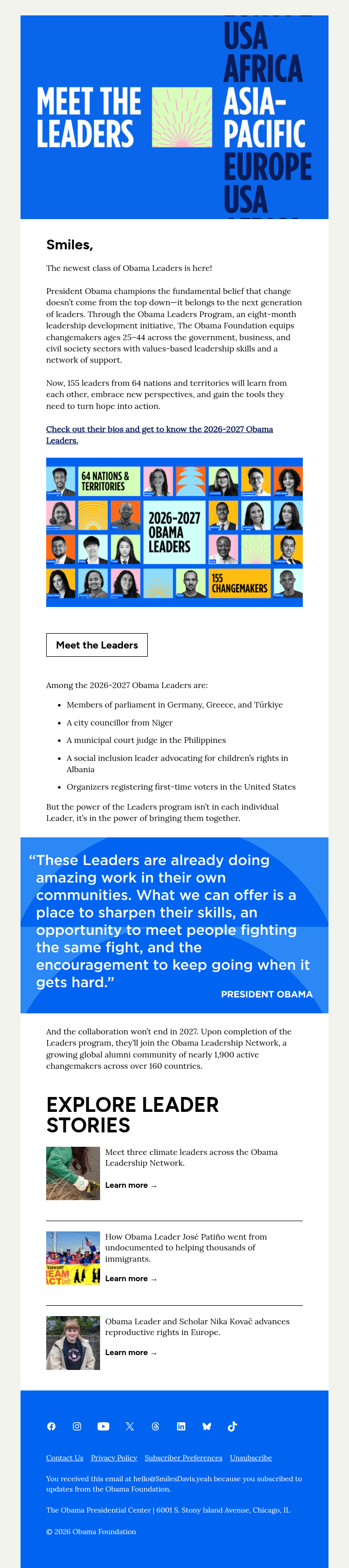 The Obama Foundation email snapshot