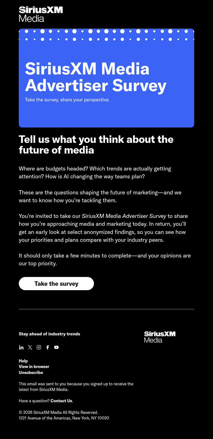SiriusXM email snapshot