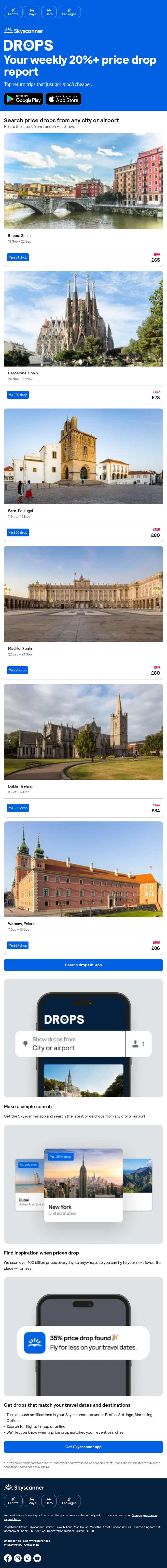 Skyscanner email snapshot
