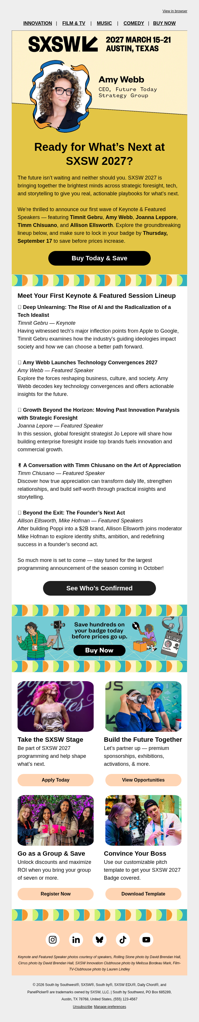 SXSW email snapshot