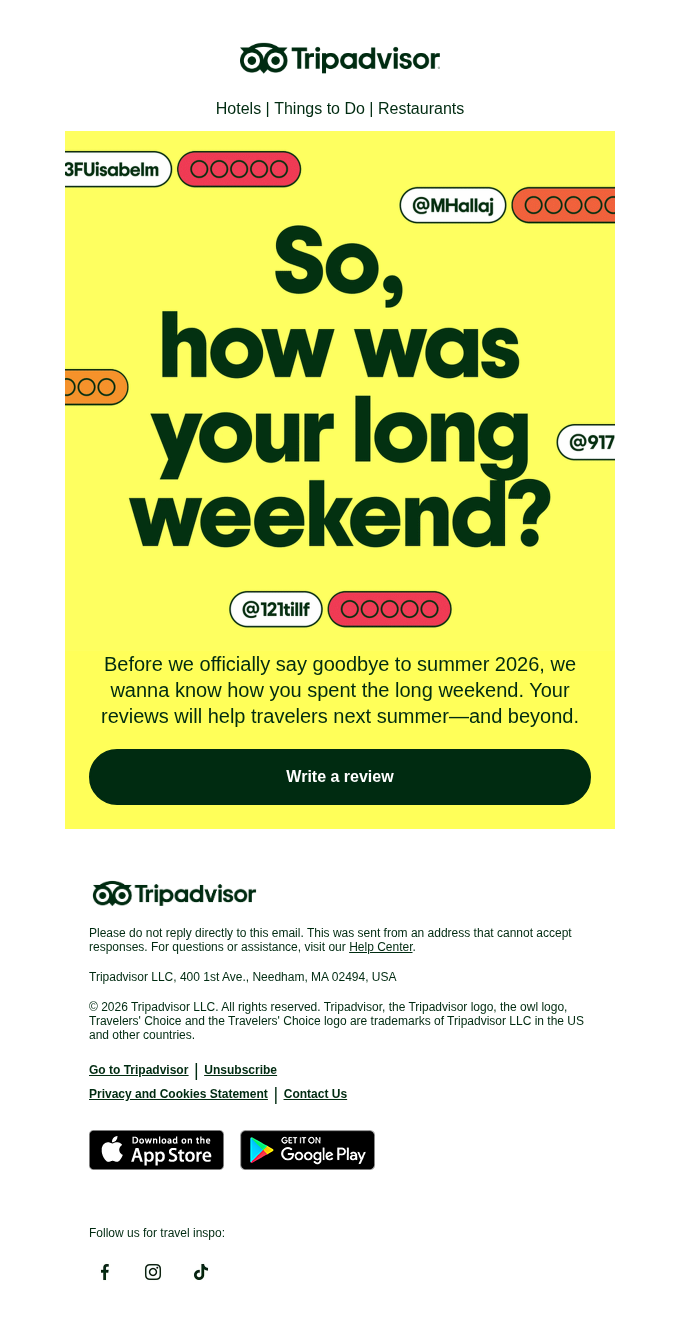 TripAdvisor email snapshot