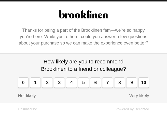 Brooklinen customer research campaign preview