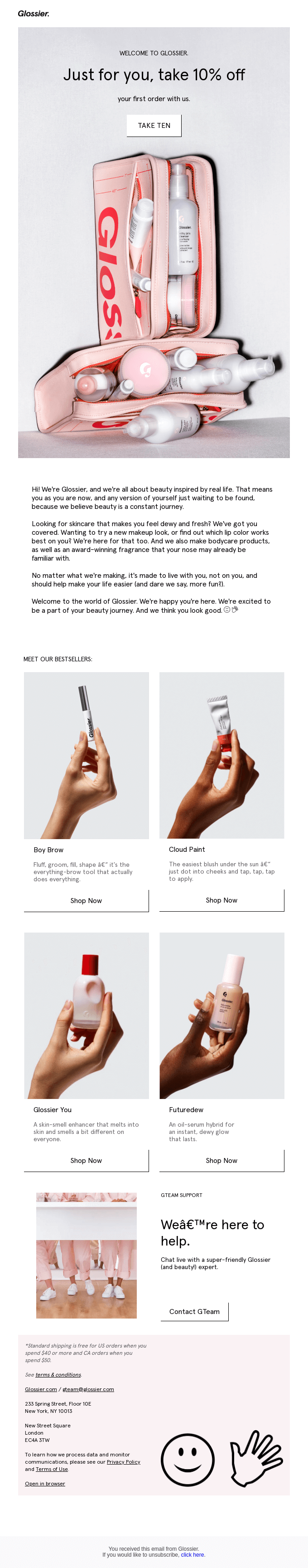 Glossier welcome conversion campaign preview